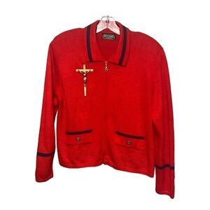 Dylani Vintage First Lady Cardigan w/Attached Cross Brooch Full-Zip Knit Sweater